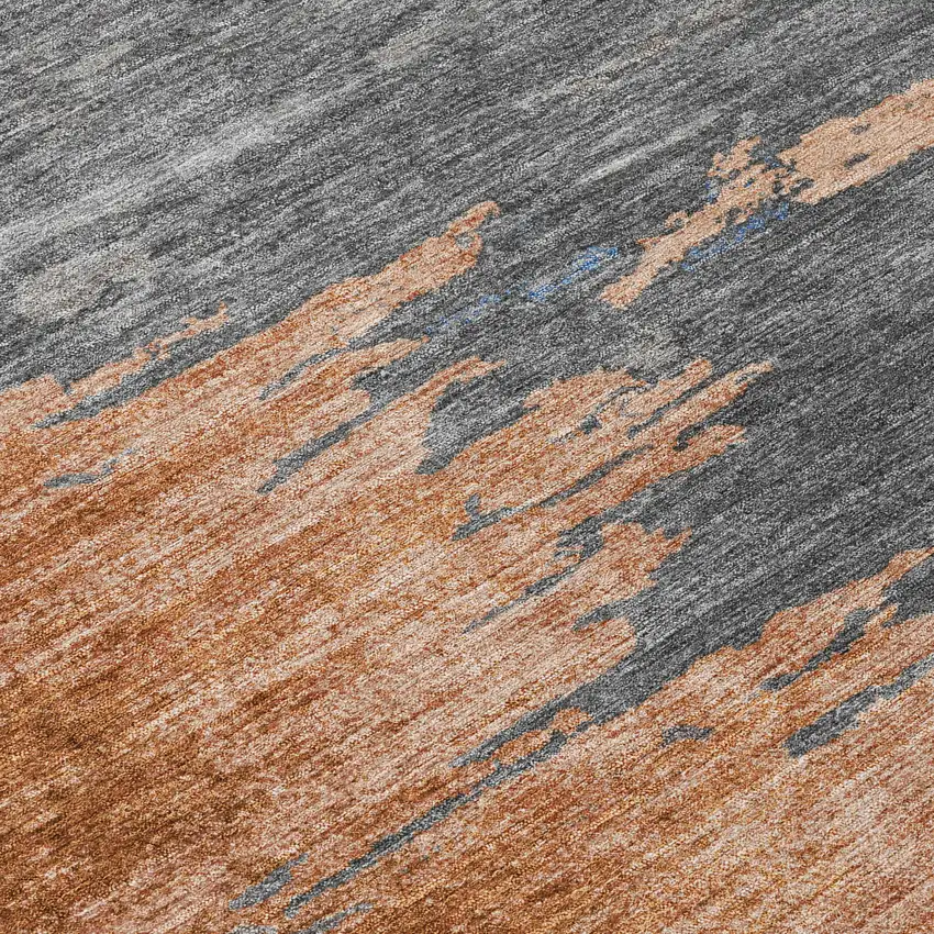 Rust And Gray Abstract Washable Indoor Outdoor Area Rug Photo 9