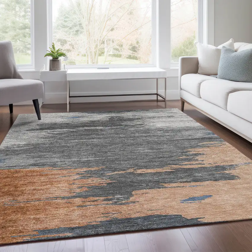 Rust And Gray Abstract Washable Indoor Outdoor Area Rug Photo 6