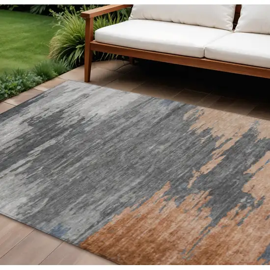 Rust And Gray Abstract Washable Indoor Outdoor Area Rug Photo 2