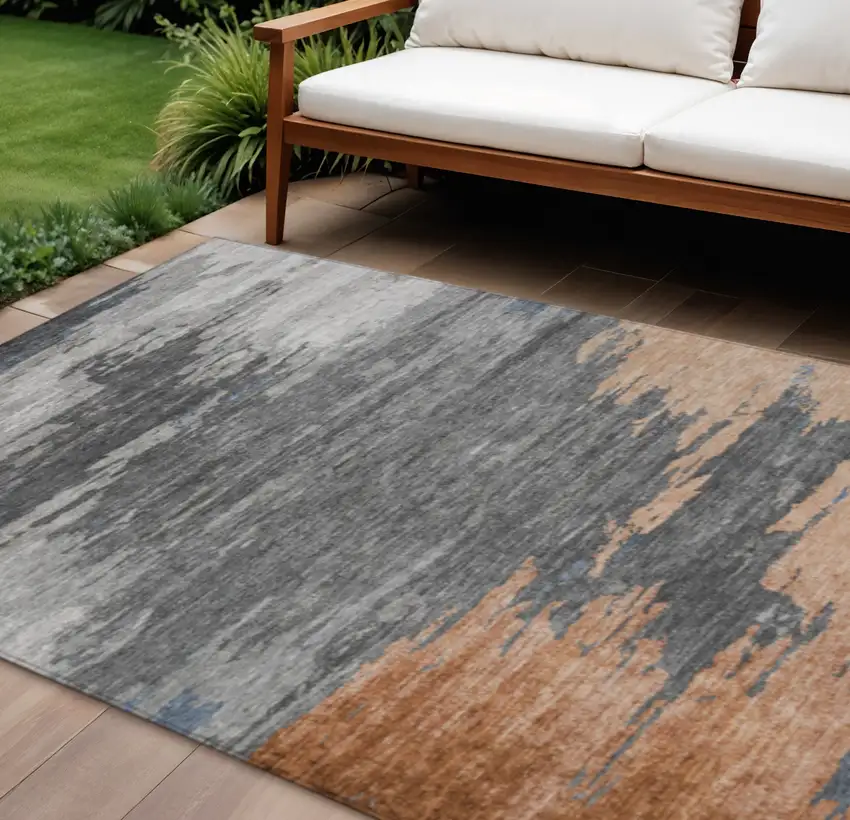 Rust And Gray Abstract Washable Indoor Outdoor Area Rug Photo 2