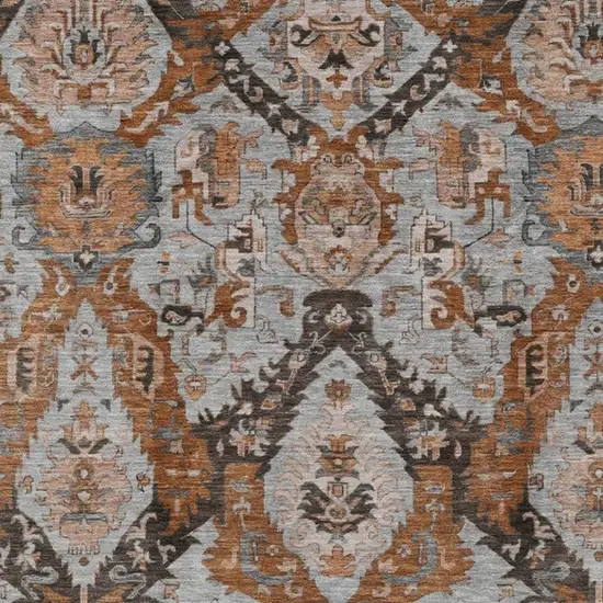 Rust And Gray Damask Washable Indoor Outdoor Area Rug Photo 4