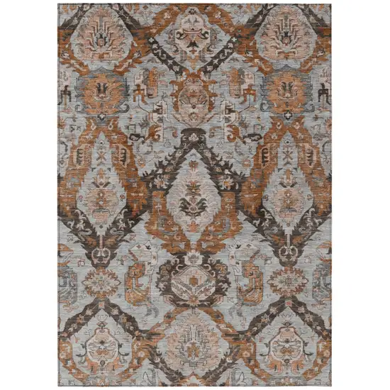 Rust And Gray Damask Washable Indoor Outdoor Area Rug Photo 1
