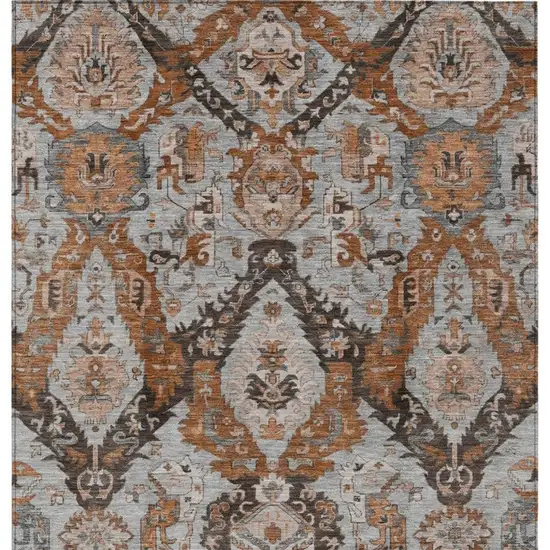 Rust And Gray Damask Washable Indoor Outdoor Area Rug Photo 3