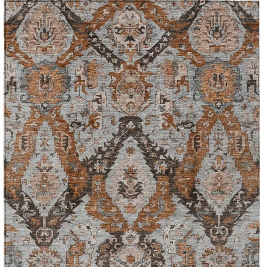 Rust And Gray Damask Washable Indoor Outdoor Area Rug Photo 3