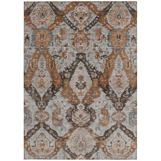 Rust And Gray Damask Washable Indoor Outdoor Area Rug Photo 3