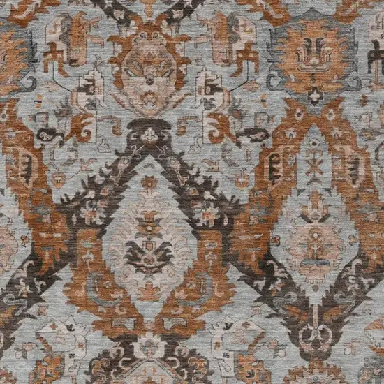 Rust And Gray Damask Washable Indoor Outdoor Area Rug Photo 4