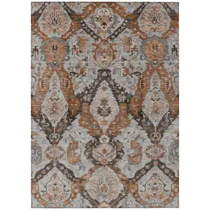 Photo of Rust And Gray Damask Washable Indoor Outdoor Area Rug