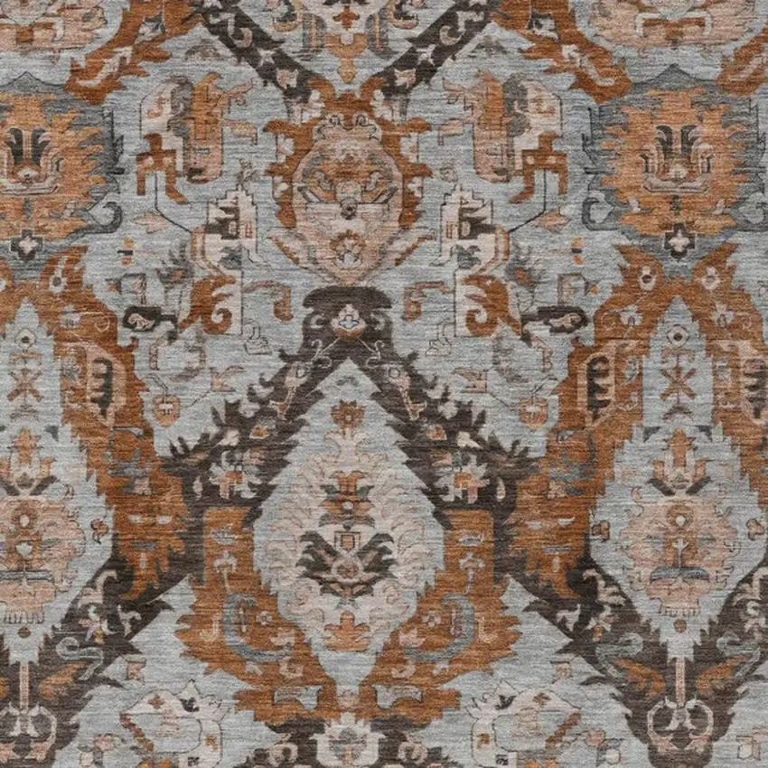 Rust And Gray Damask Washable Indoor Outdoor Area Rug Photo 4