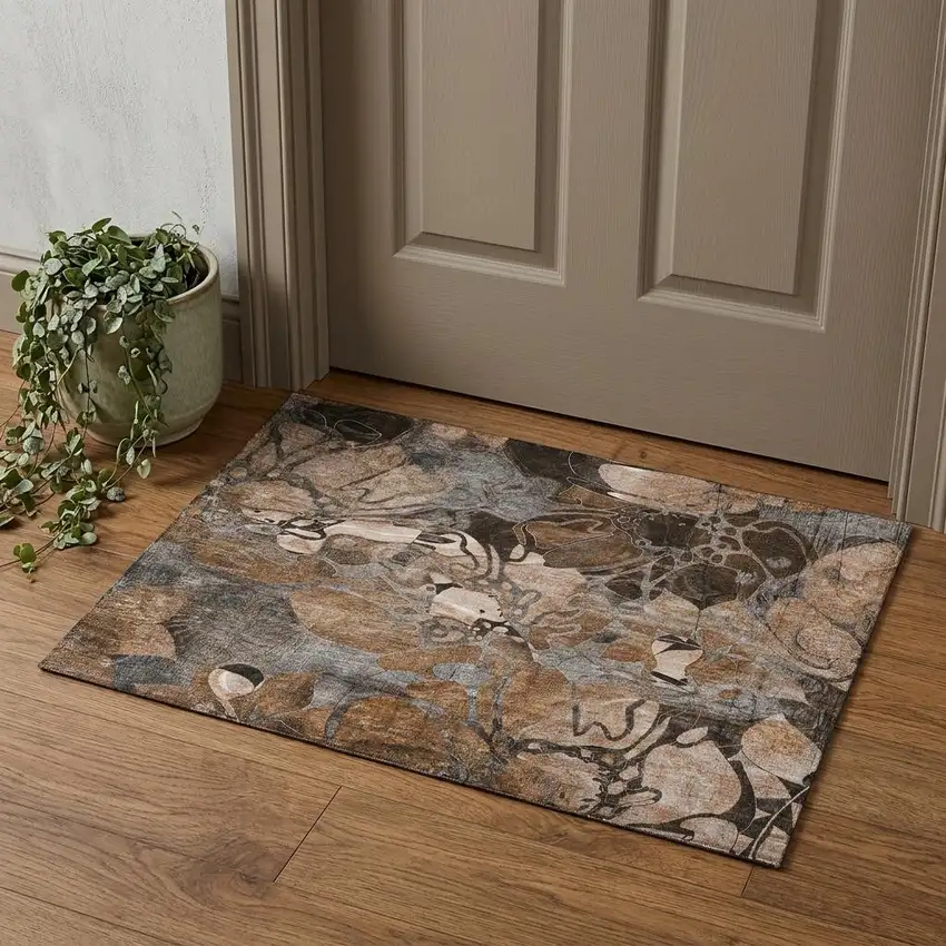 Rust And Gray Abstract Distressed Washable Area Rug With UV Protection Photo 1