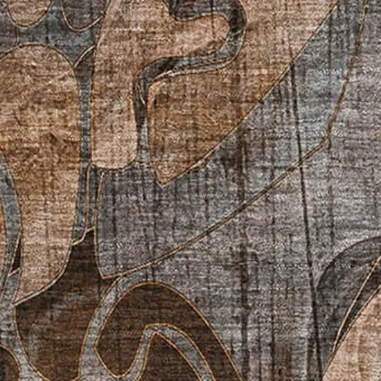 Rust And Gray Floral Washable Area Rug With UV Protection Photo 3