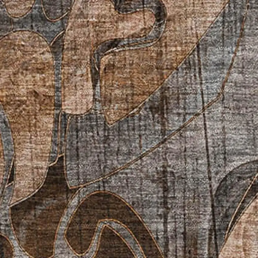 Rust And Gray Floral Washable Area Rug With UV Protection Photo 3