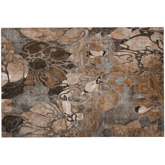 Rust And Gray Abstract Distressed Washable Area Rug With UV Protection Photo 2