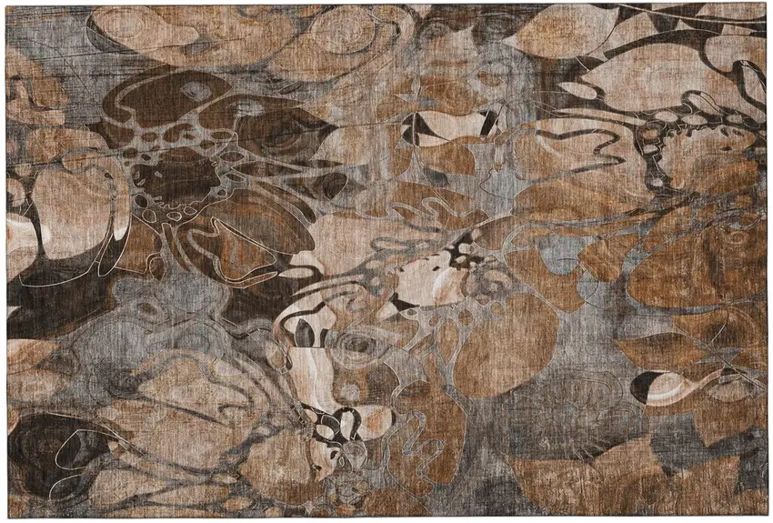 Rust And Gray Abstract Distressed Washable Area Rug With UV Protection Photo 2