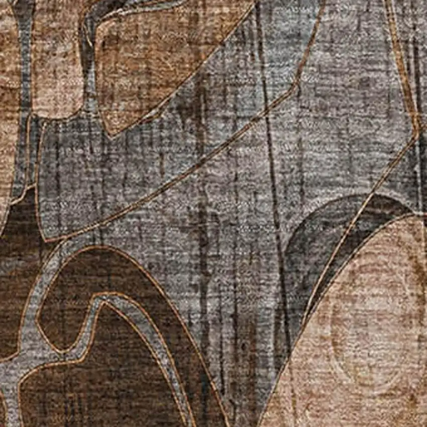 Rust And Gray Floral Washable Area Rug With UV Protection Photo 3