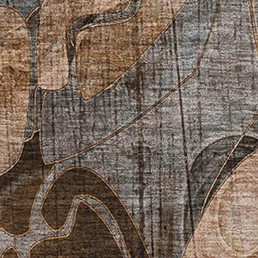 Rust And Gray Floral Washable Area Rug With UV Protection Photo 3