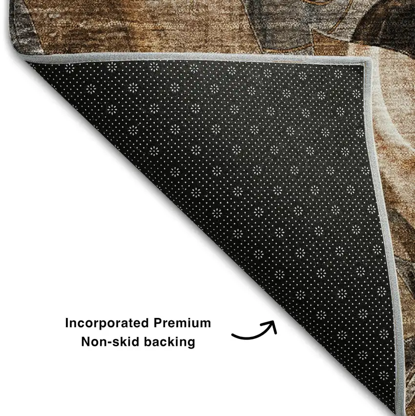 Rust And Gray Floral Washable Area Rug With UV Protection Photo 7