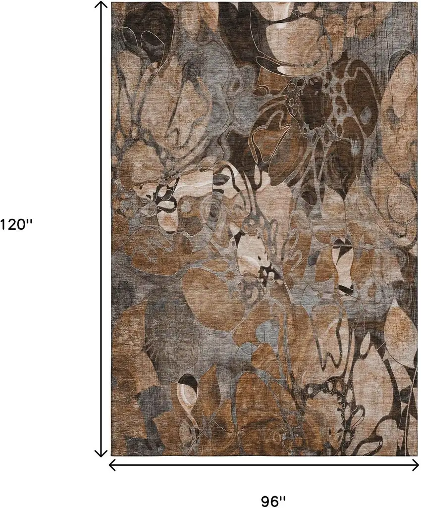 Rust And Gray Floral Washable Area Rug With UV Protection Photo 3