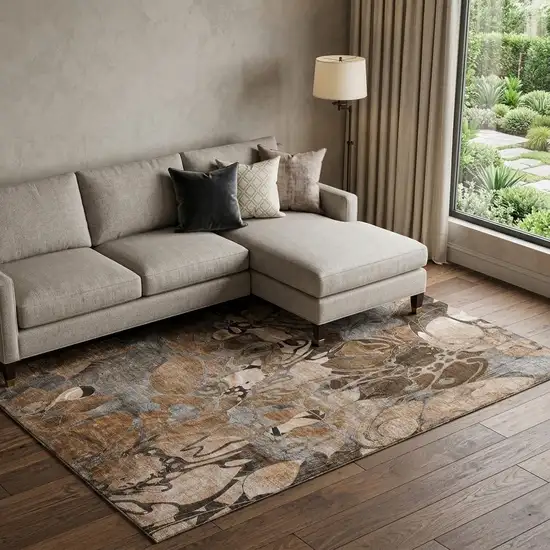 Rust And Gray Abstract Distressed Washable Area Rug With UV Protection Photo 1