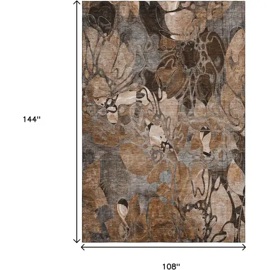 Rust And Gray Floral Washable Area Rug With UV Protection Photo 3