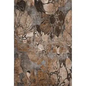 Photo of Rust And Gray Floral Washable Area Rug With UV Protection