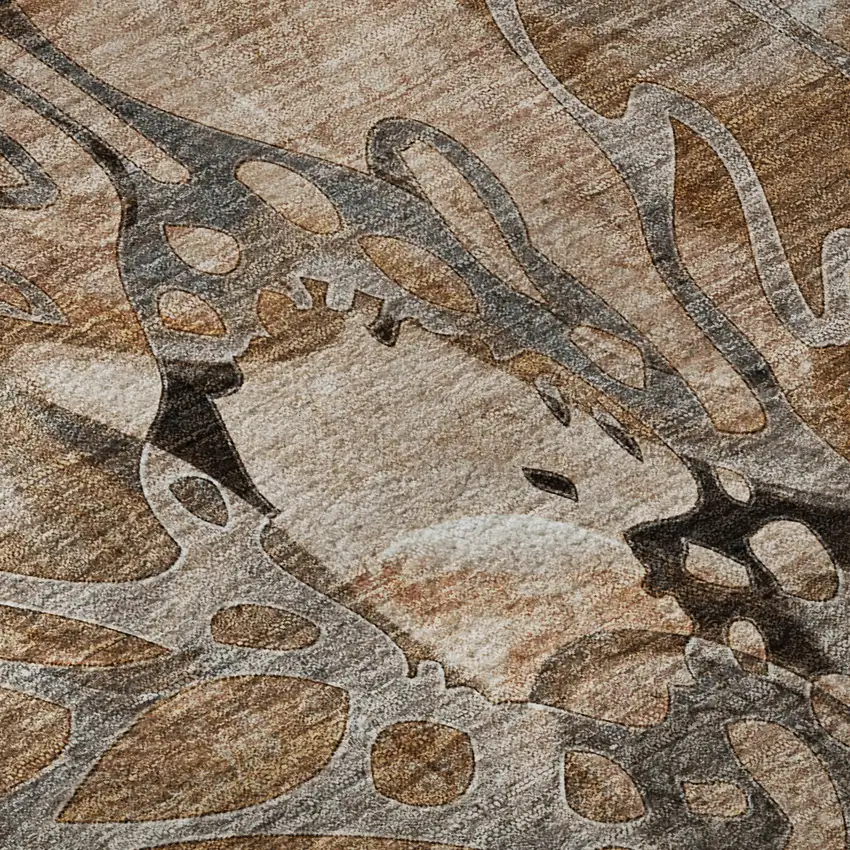 Rust And Gray Abstract Distressed Washable Area Rug With UV Protection Photo 9