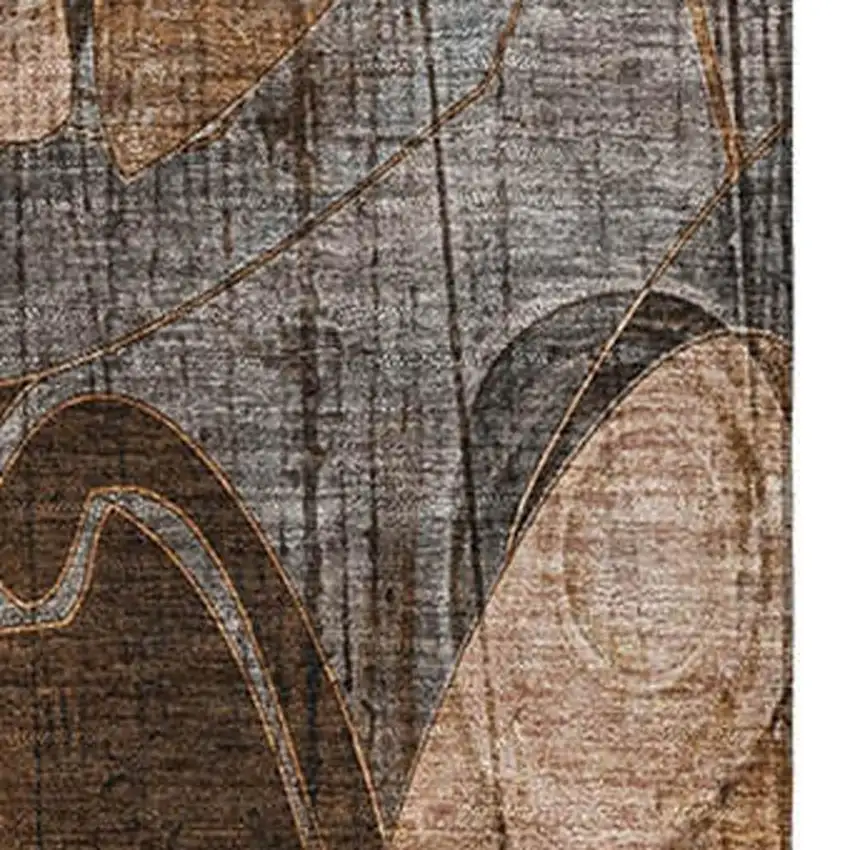 Rust And Gray Floral Washable Area Rug With UV Protection Photo 3