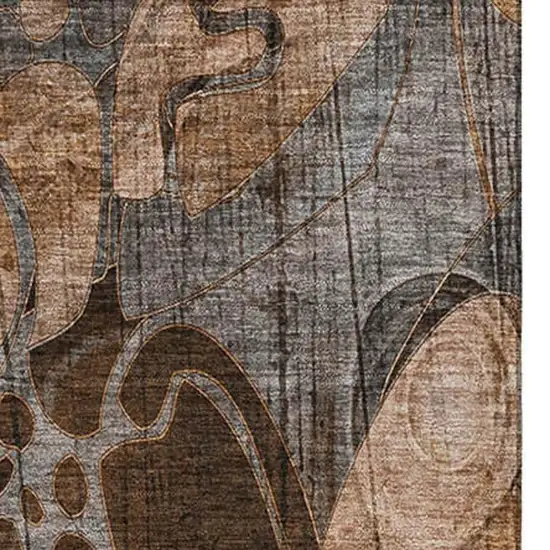 Rust And Gray Floral Washable Area Rug With UV Protection Photo 4