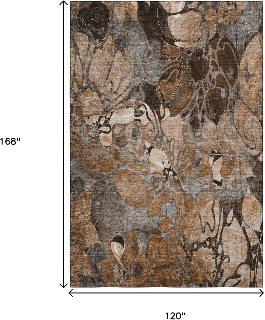 Rust And Gray Floral Washable Area Rug With UV Protection Photo 3
