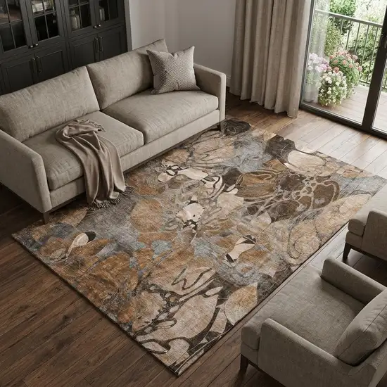 Rust And Gray Abstract Distressed Washable Area Rug With UV Protection Photo 1