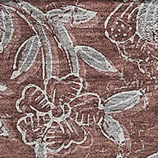 Rust And Gray Floral Washable Area Rug With UV Protection Photo 3