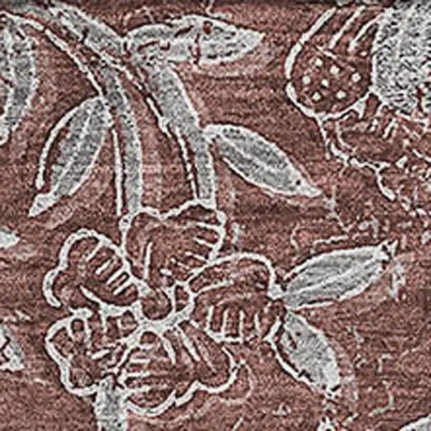 Rust And Gray Floral Washable Area Rug With UV Protection Photo 3