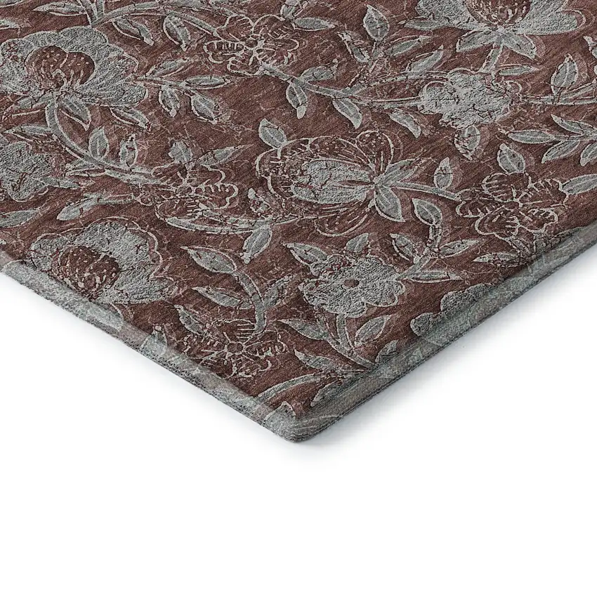 Rust And Gray Floral Washable Area Rug With UV Protection Photo 8