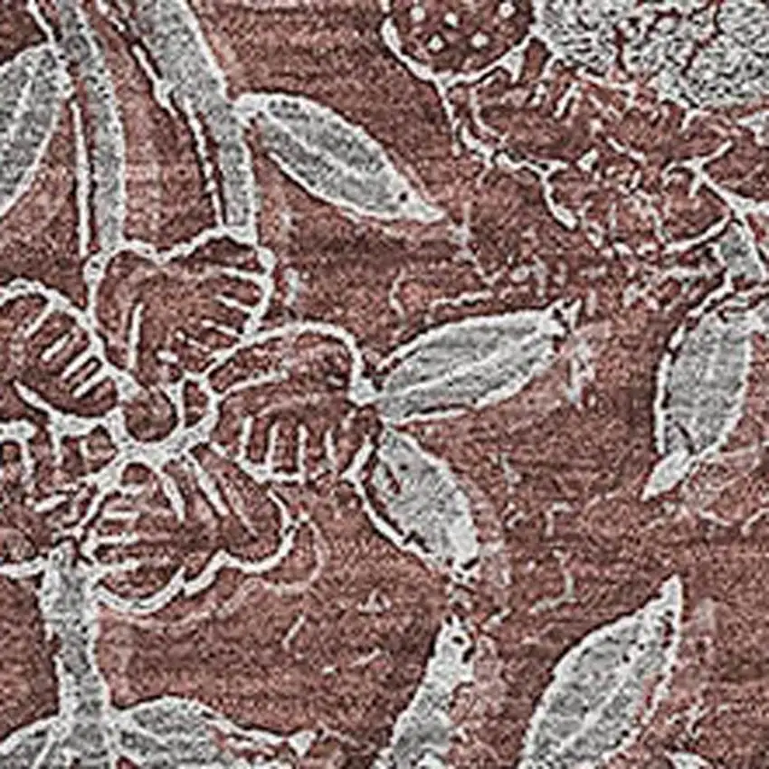 Rust And Gray Floral Washable Area Rug With UV Protection Photo 3