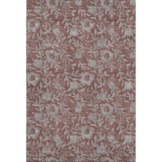 Rust And Gray Floral Washable Area Rug With UV Protection Photo 1