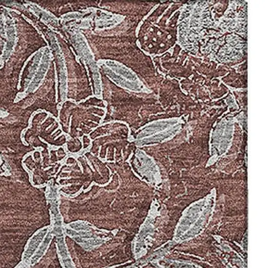 Rust And Gray Floral Washable Area Rug With UV Protection Photo 4
