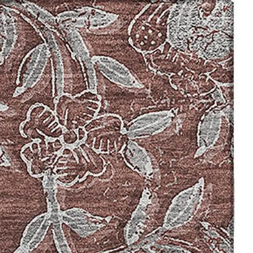 Rust And Gray Floral Washable Area Rug With UV Protection Photo 4