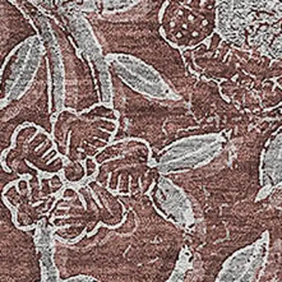 Rust And Gray Floral Washable Area Rug With UV Protection Photo 3