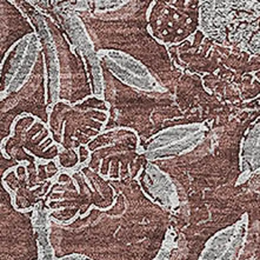 Rust And Gray Floral Washable Area Rug With UV Protection Photo 3