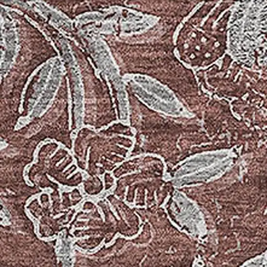 Rust And Gray Floral Washable Area Rug With UV Protection Photo 3