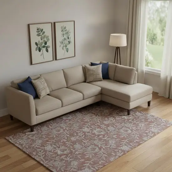 Rust And Gray Floral Washable Area Rug With UV Protection Photo 1