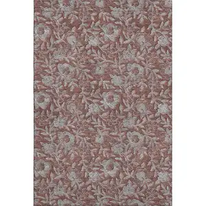 Photo of Rust And Gray Floral Washable Area Rug With UV Protection