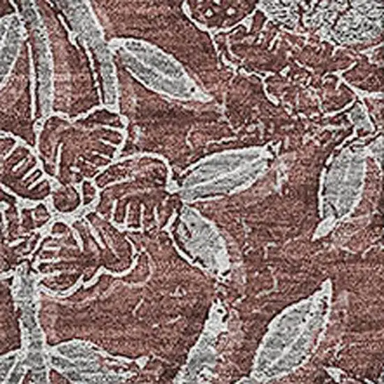Rust And Gray Floral Washable Area Rug With UV Protection Photo 3