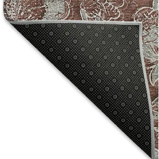 Rust And Gray Floral Washable Area Rug With UV Protection Photo 7