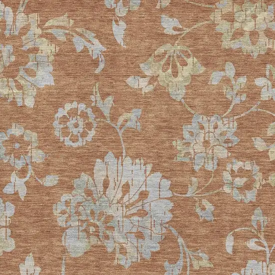 Rust And Gray Floral Washable Area Rug With UV Protection Photo 3