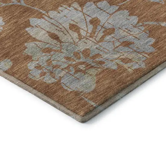 Rust And Gray Floral Washable Area Rug With UV Protection Photo 8