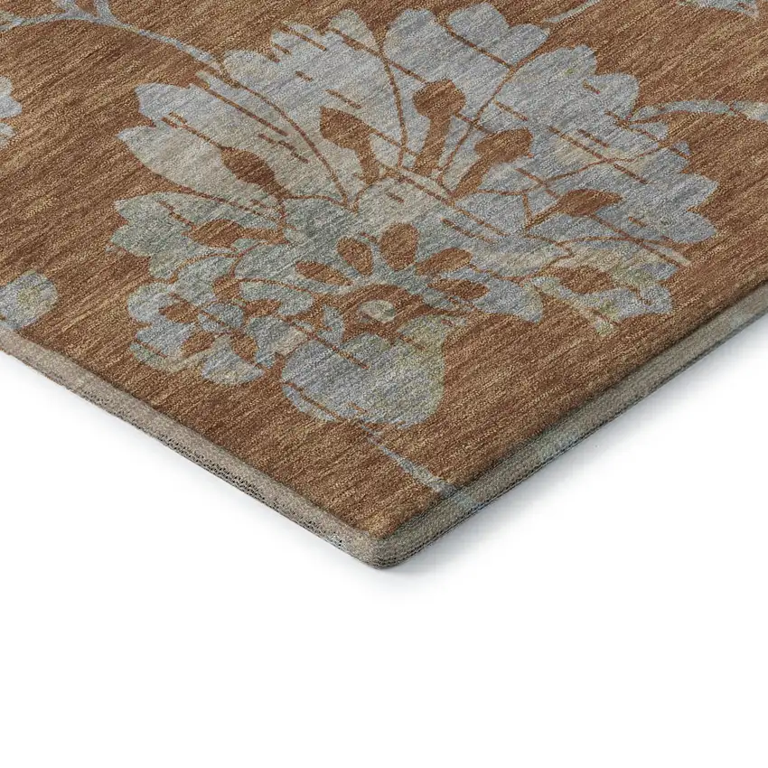Rust And Gray Floral Washable Area Rug With UV Protection Photo 8