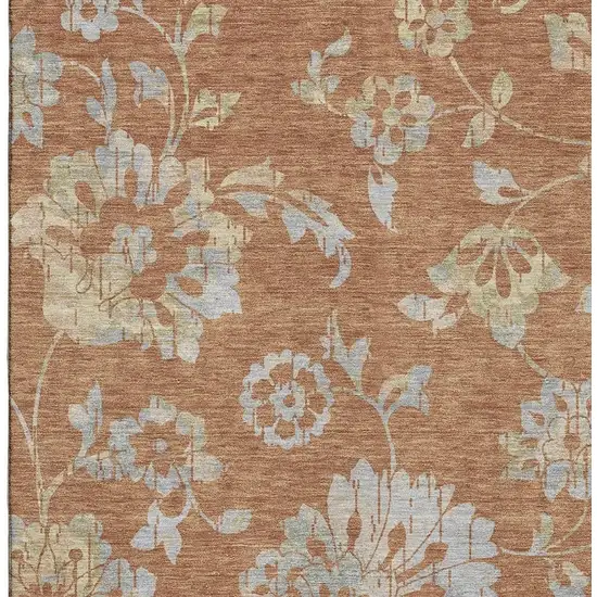 Rust And Gray Floral Washable Area Rug With UV Protection Photo 3