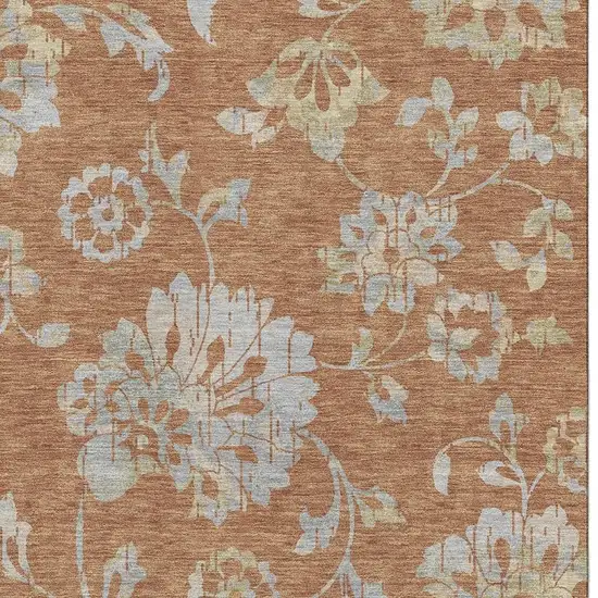 Rust And Gray Floral Washable Area Rug With UV Protection Photo 3