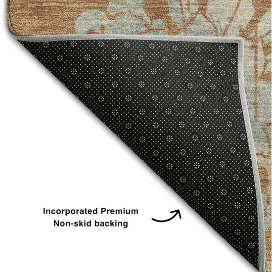 Rust And Gray Floral Washable Area Rug With UV Protection Photo 6