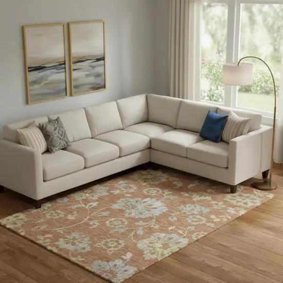 Rust And Gray Floral Washable Area Rug With UV Protection Photo 1